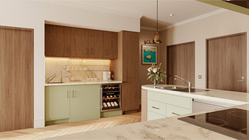 HESTIA — kitchen and living render