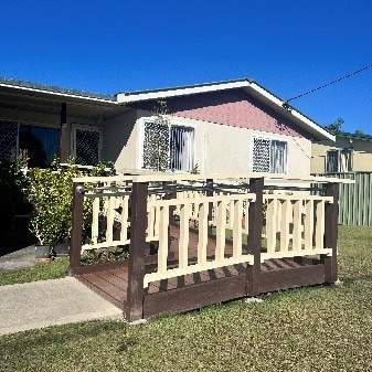 The completed accessible ramp and timber deck at Kathryn's home in Taree